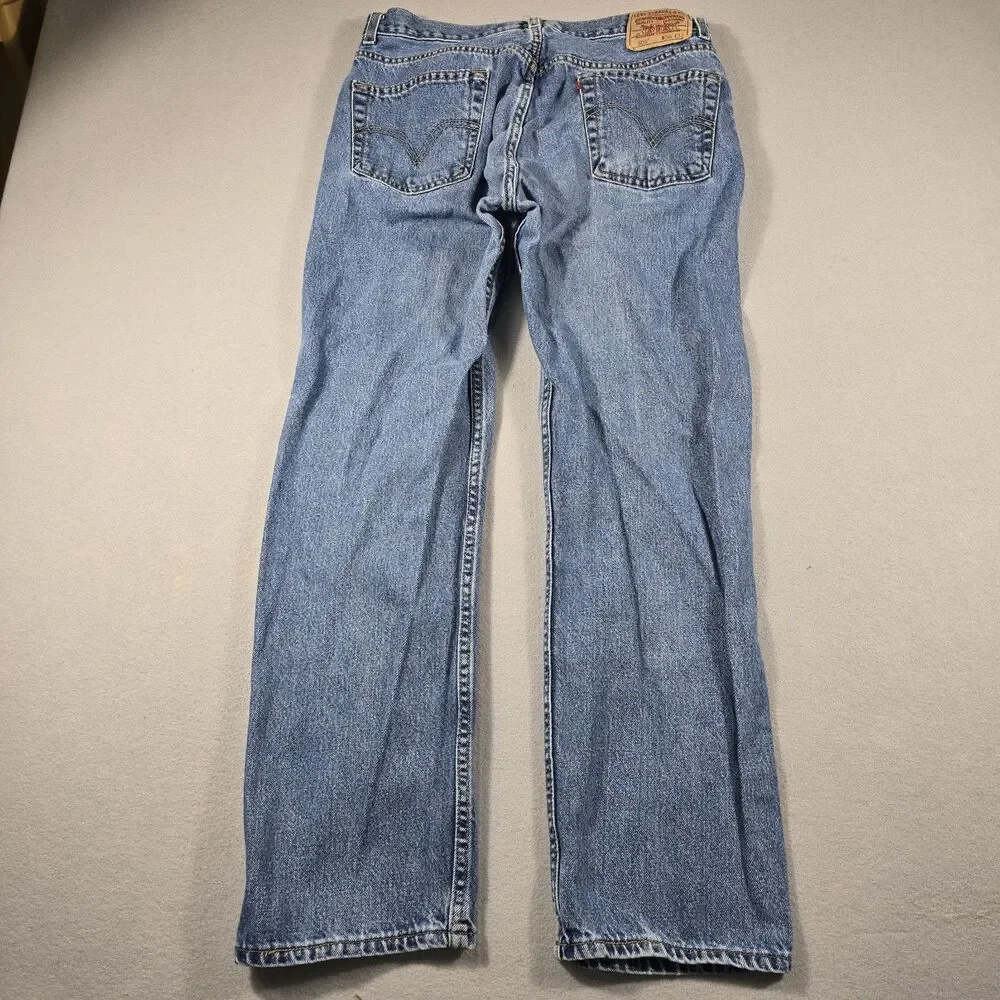 Levi's Mens 36x32 Blue Jeans 505‎ Regular Fit Straight Leg Medium Wash Denim